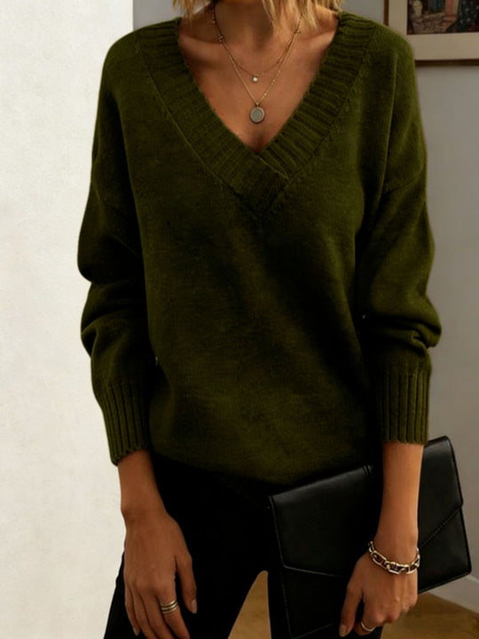 Damen Feinstrickpullover mit tiefem V-Ausschnitt und überschnittener Schulter Shop Nory
