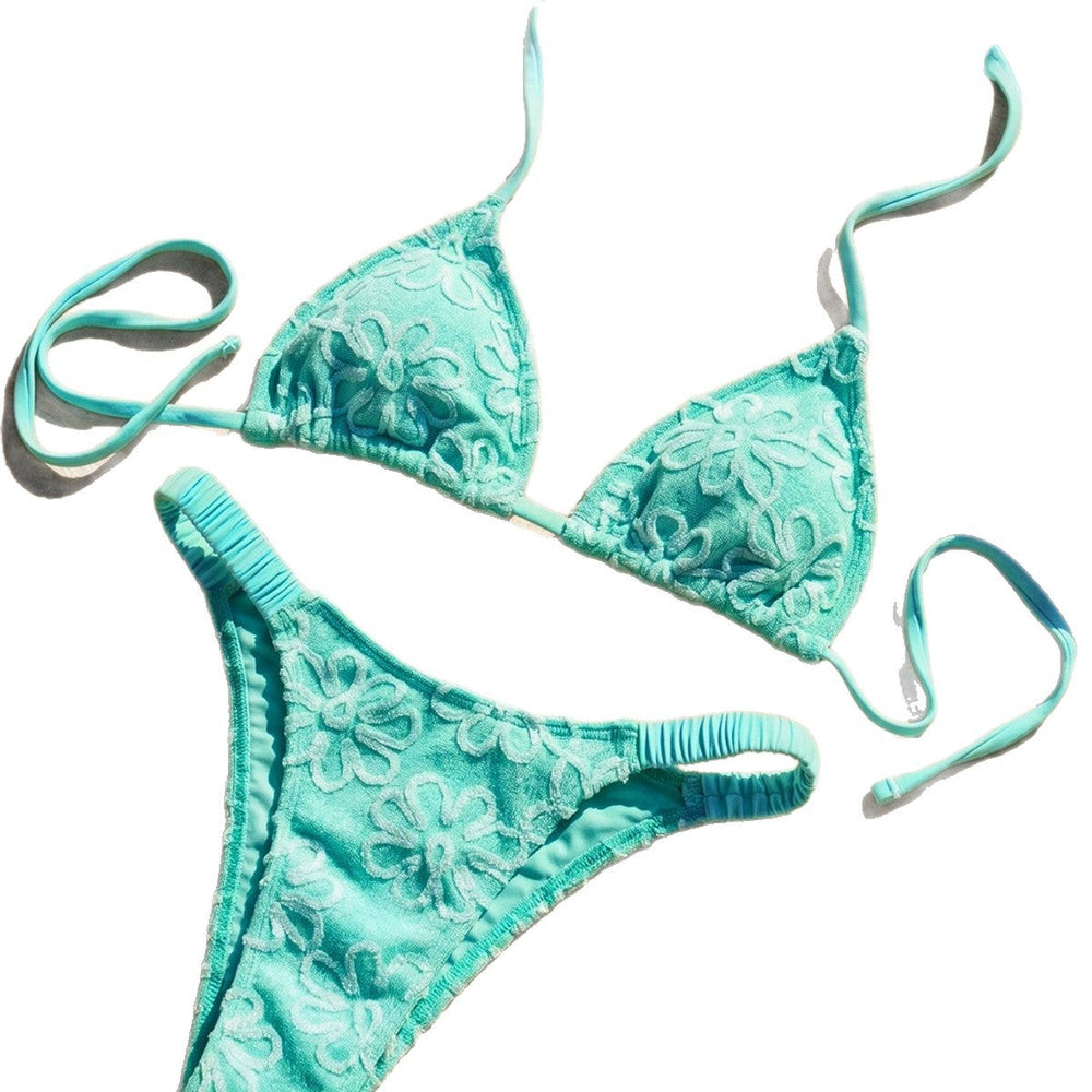 Damen Triangel-Bikini mit blumenförmigen Stickereien