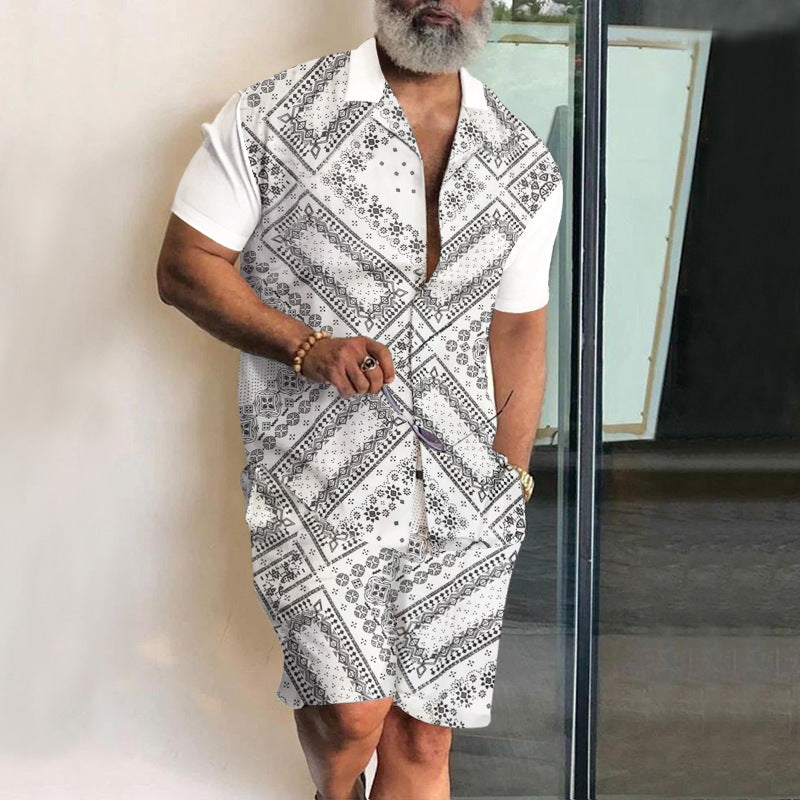 Herren Set aus kurzärmeliger Bluse und Shorts mit gestreiftem Design