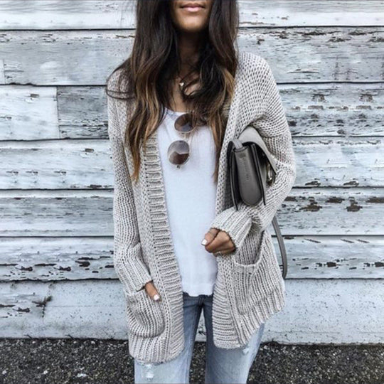 Damen Grobstrick-Cardigan mit lässigem Schnitt und praktischen Taschen