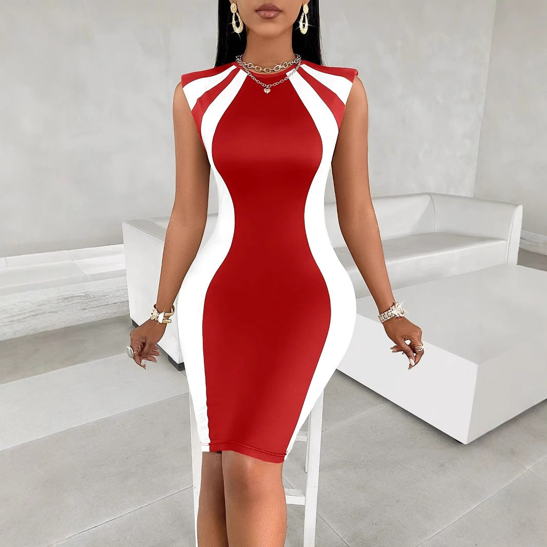 Damen figurbetontes Cocktailkleid mit kontrastierenden Einsätzen