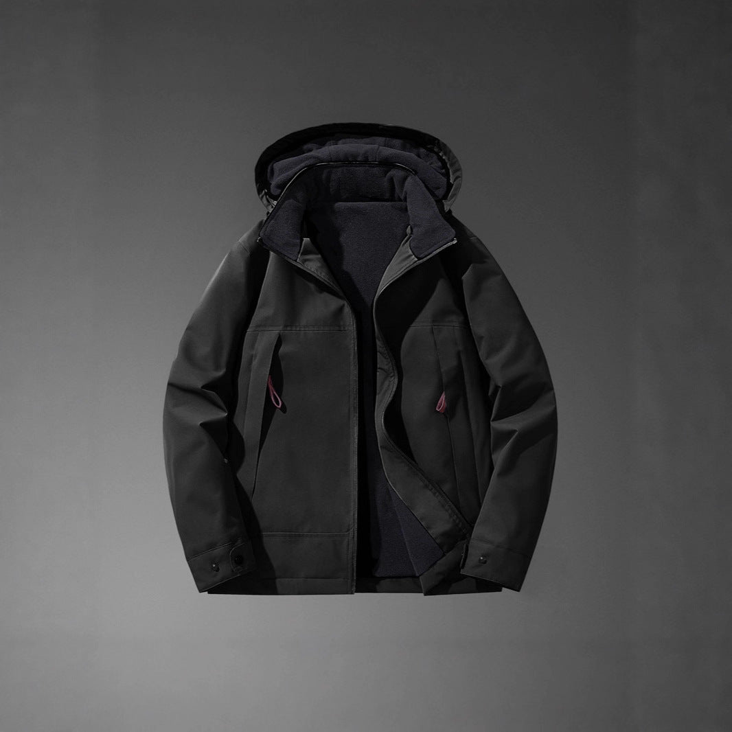 Herren Wasserabweisende Multitaschen-Jacke mit Kapuze und Fleece-Innenfutter Shop Nory