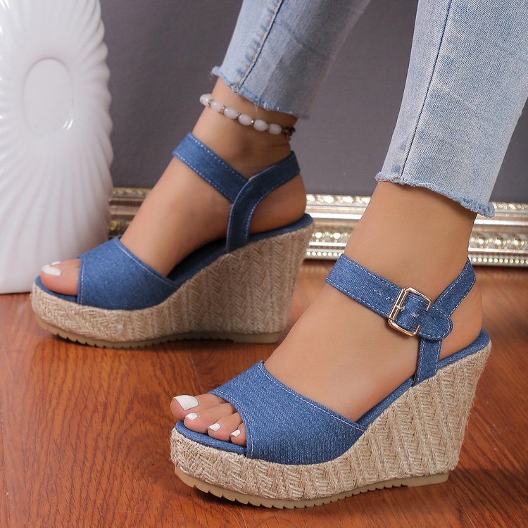 Damen Wedge-Sandaletten mit geflochtenem Jute-Detail und rutschfester Sohle