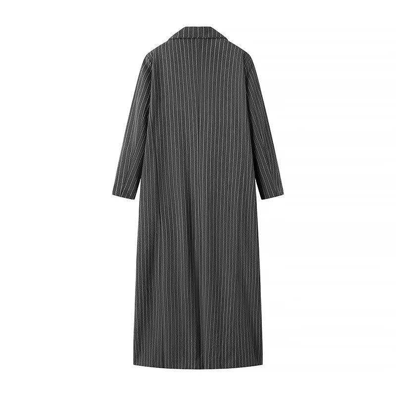 Damen Longline-Wollmixmantel mit Nadelstreifen, tailliertem Revers und Pattentaschen Shop Nory