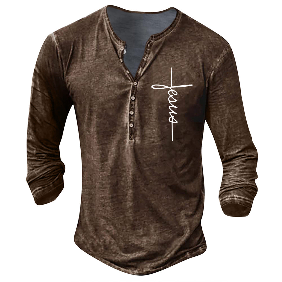 Herren Langarm Henley-Shirt mit kreativem Grafikdruck