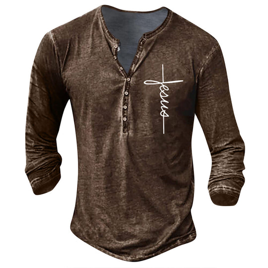 Herren Langarm Henley-Shirt mit kreativem Grafikdruck