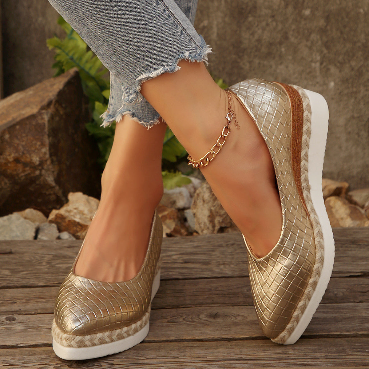 Damen Elegante Keil-Ballerinas aus Leder Shopnory
