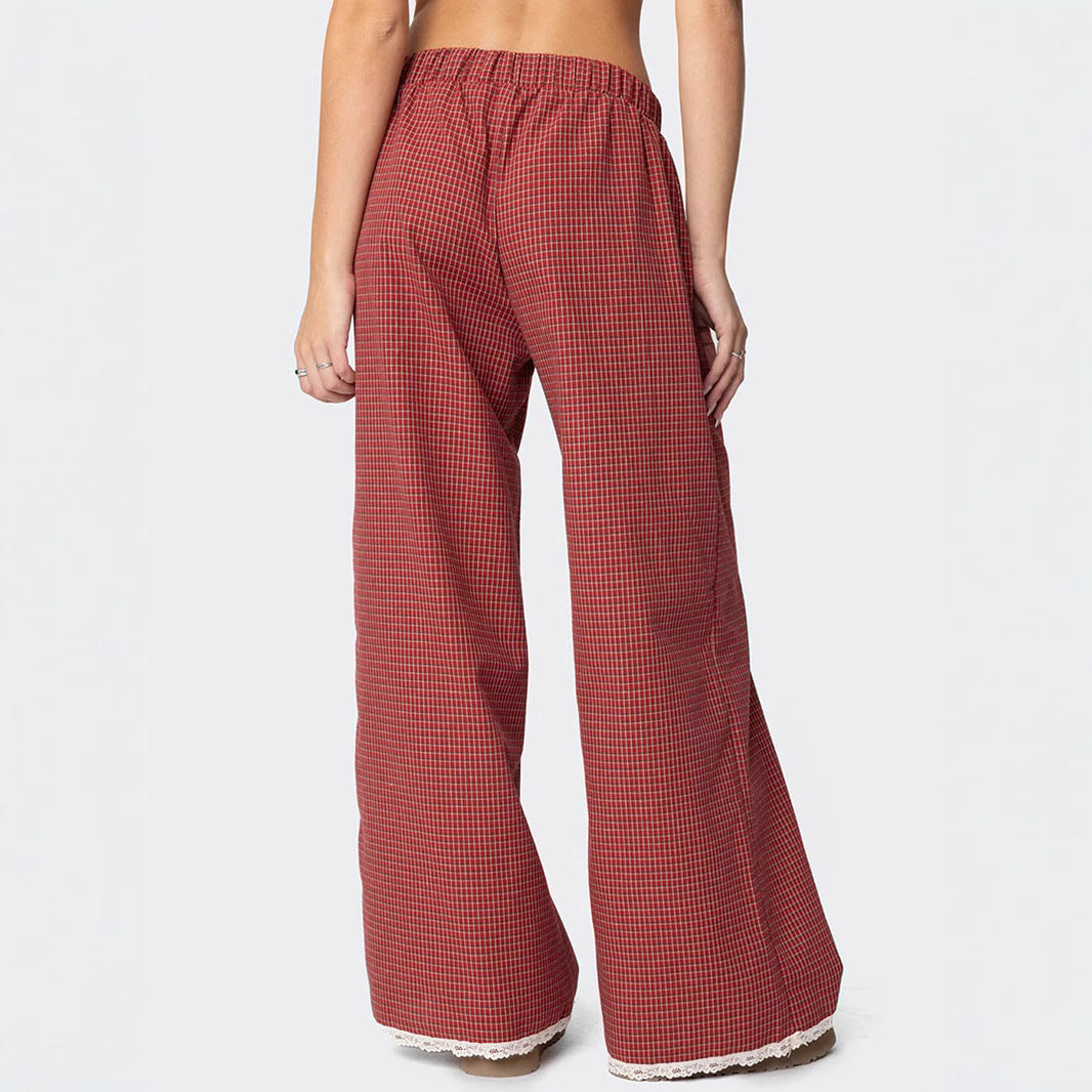 Damen Weite Lounge-Hose mit Gummibund, Knopfleiste & Spitzenbesatz Shop Nory