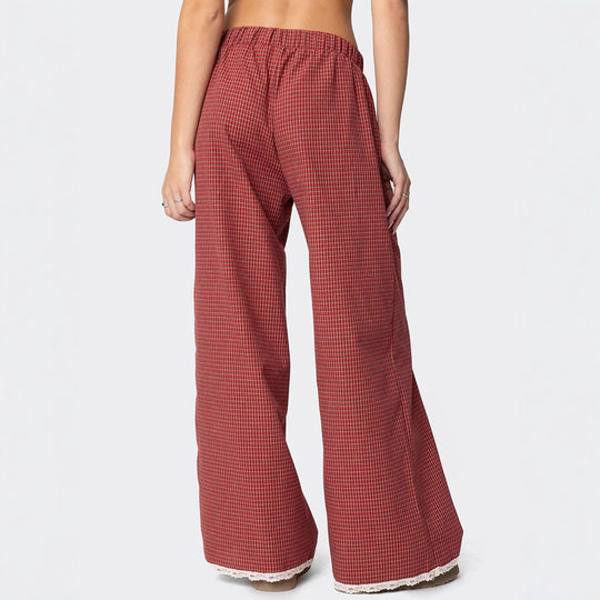 Damen Weite Lounge-Hose mit Gummibund, Knopfleiste & Spitzenbesatz Shop Nory