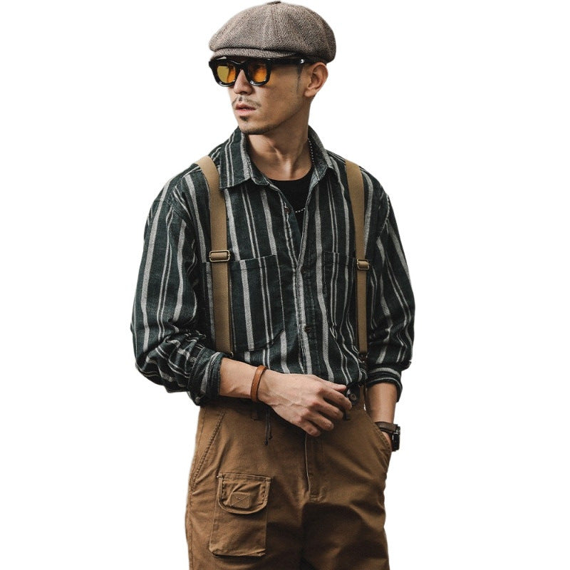 Herren Gestreiftes Overshirt-Hemd aus Baumwoll-Leinen mit Brusttaschen Shop Nory