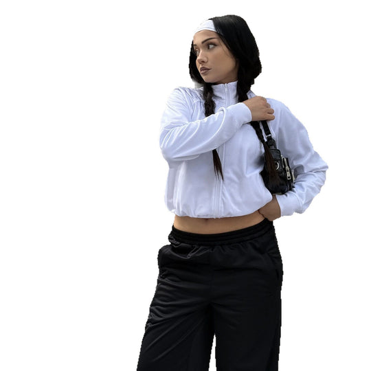Damen Cropped-Trainingsjacke und hochtaillierte Jogginghose Set aus funktionalem Polyester Shop Nory