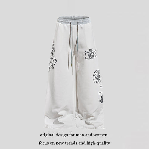 Damen Extraweite Palazzo-Sweathose mit Komfortbund, Kordelzug und großflächigem Print Shop Nory
