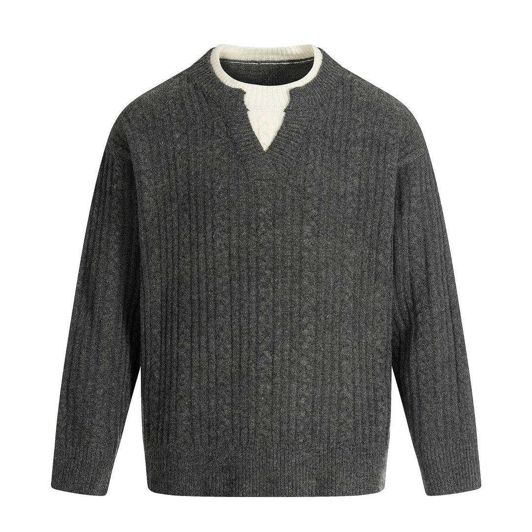 Herren Zopfmuster-Pullover mit V-Einsatz und doppeltem Rollkragen Shop Nory