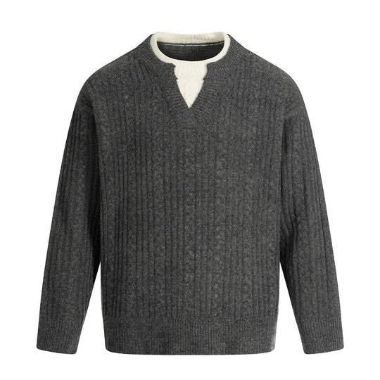Herren Zopfmuster-Pullover mit V-Einsatz und doppeltem Rollkragen Shop Nory