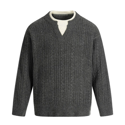 Herren Zopfmuster-Pullover mit V-Einsatz und doppeltem Rollkragen Shop Nory