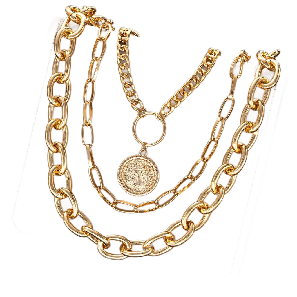 Damen Halskette mit mehrlagigem Kettendesign und hochwertigem Medaillon Shop Nory