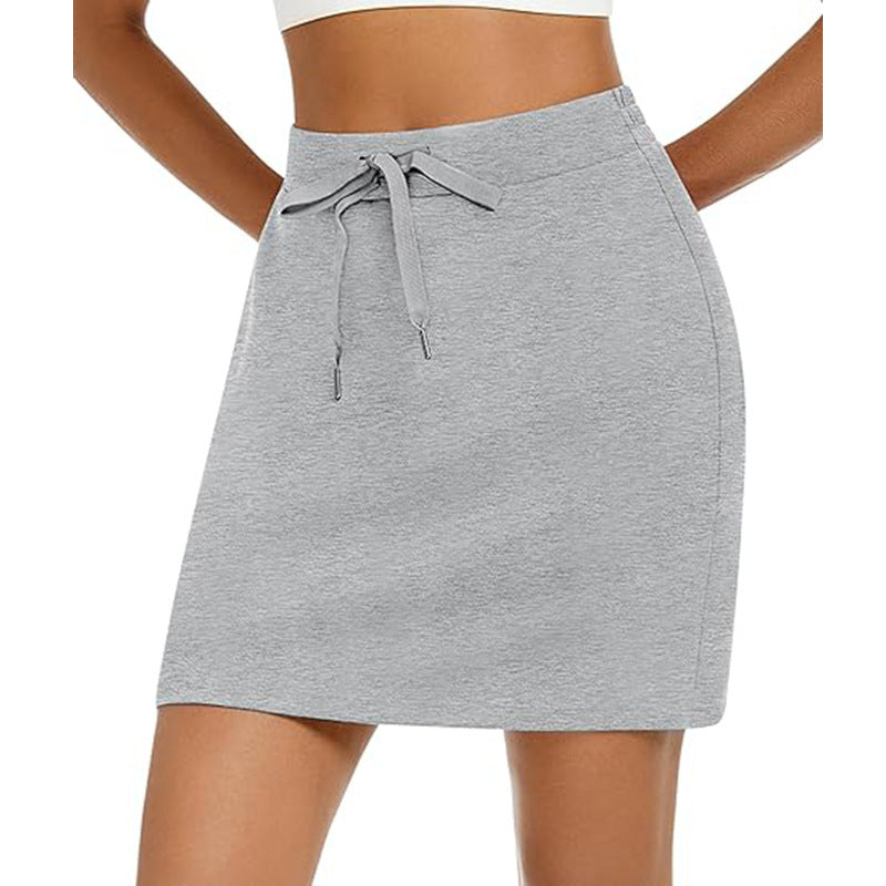 Damen Sportlicher Minirock mit Verstellbarem Kordelzug und Seitlichen Taschen