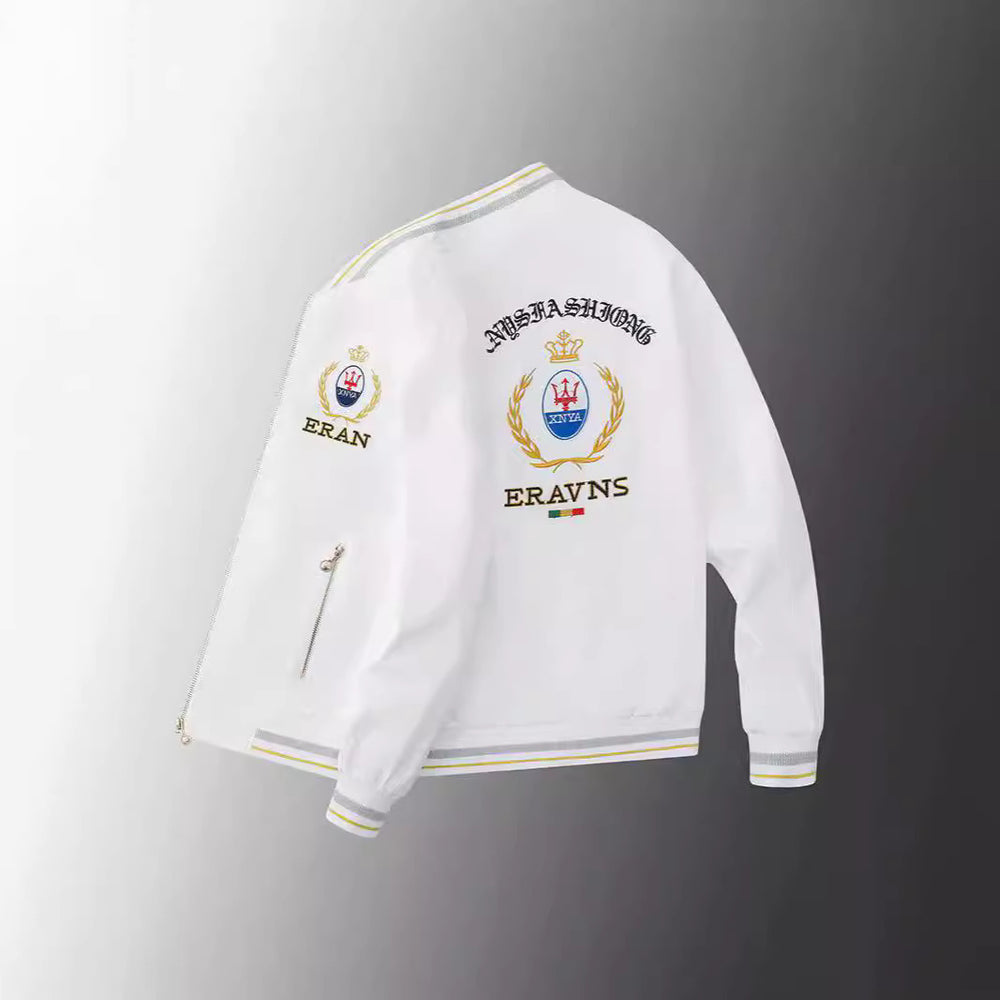 Herren Stickdetail-Bomberjacke im Retro-Crest-Stil mit Emblemstickerei und Reißverschluss-Ärmeltasche Shop Nory