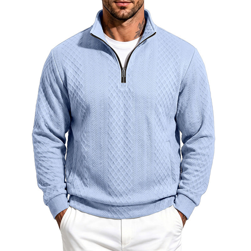Herren Troyer-Sweatshirt mit feiner Rautenstruktur, halbem Reißverschluss und Eingrifftaschen Shop Nory