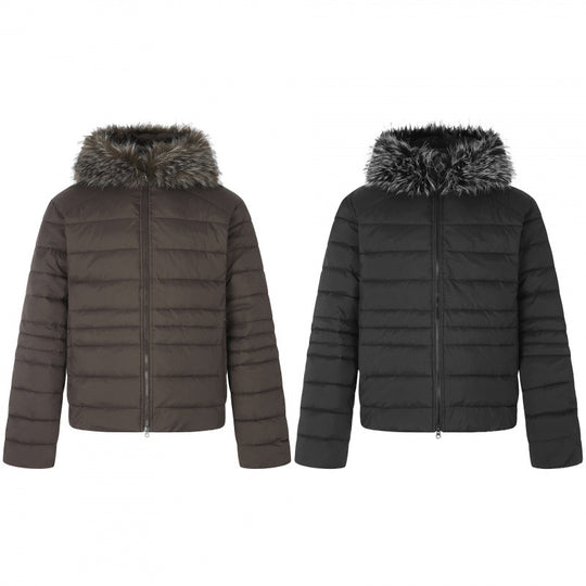 Damen Kurz geschnittene gesteppte Kapuzenjacke mit abnehmbarem Kunstfellkragen und Thermofüllung Shop Nory