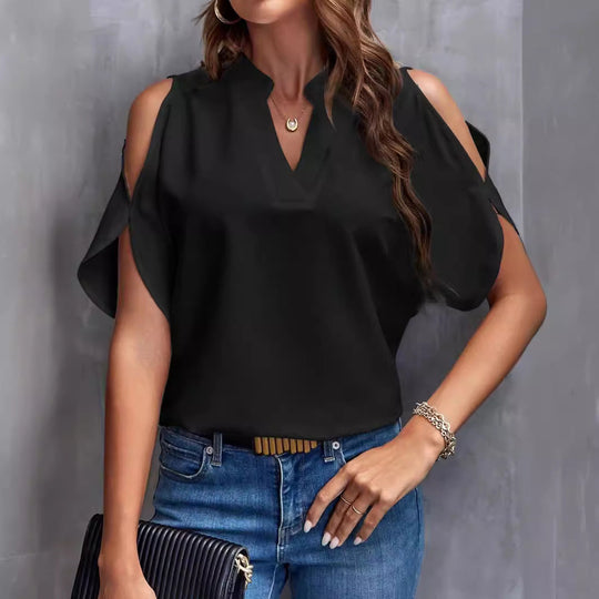 Damen Elegante Bluse mit offenen Schultern und Stehkragen