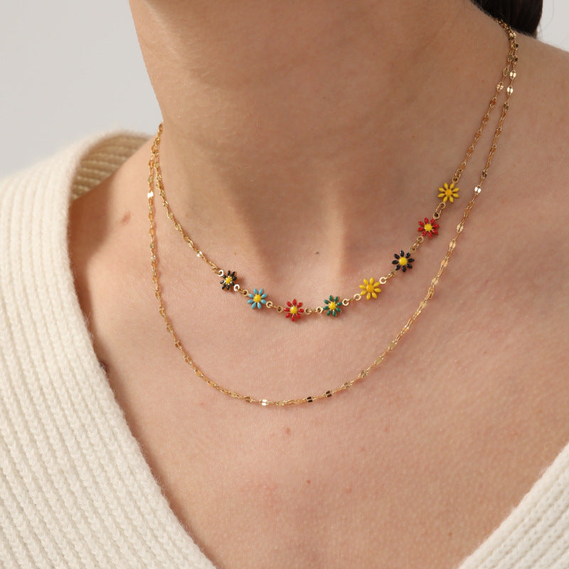Damen mehrlagige Halskette mit bunten Blumenmotiven Shop Nory