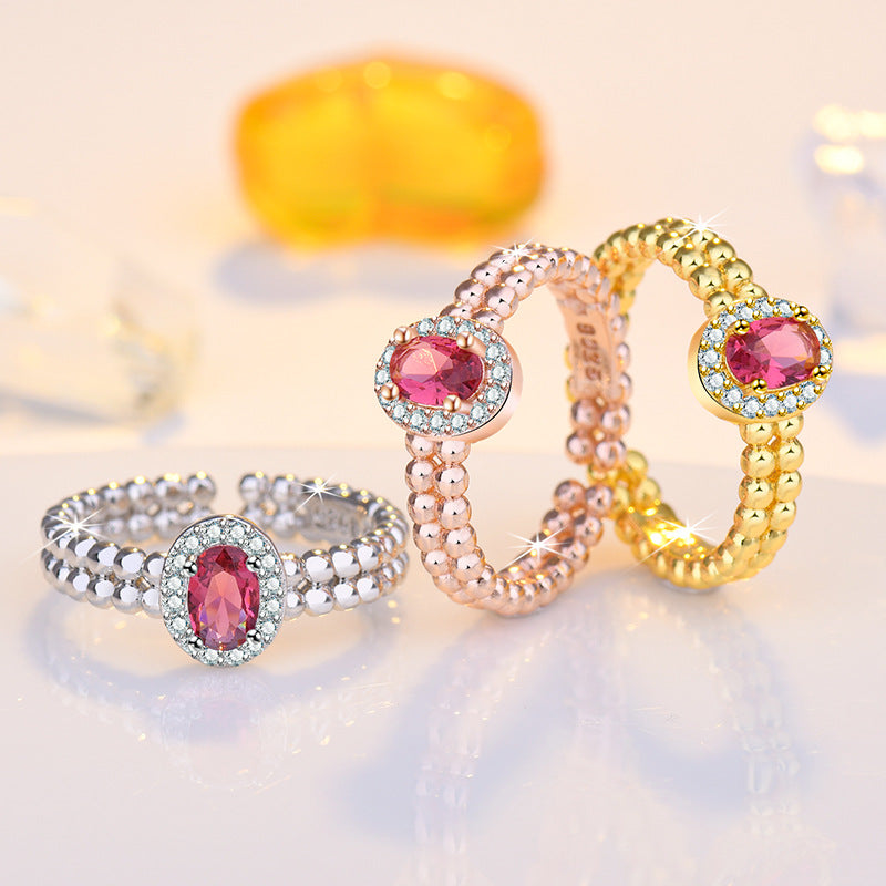 Damenring mit hochwertigem, funkelndem Rubin und Zirkonia-Besatz Shop Nory