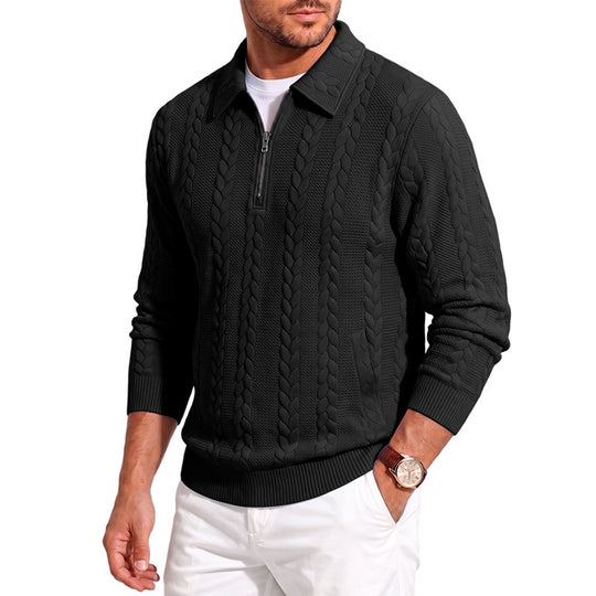 Herren Polokragen-Strickpullover mit Zopfstruktur und Halbzip Shop Nory
