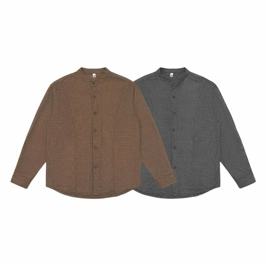 Unisex Oversize-Hemdjacke mit Stehkragen, Glencheckmuster und gerundetem Saum Shop Nory