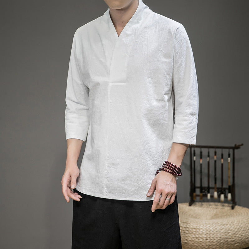 Herren modern geschnittene Kimono-Hemdjacke mit V-Kragen und 3/4-Ärmeln Shop Nory