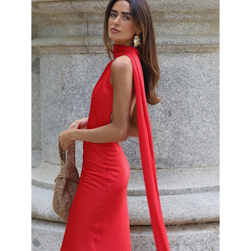Damen elegantes Maxikleid mit asymmetrischem Oberteil und fließendem Schnitt Shopnory