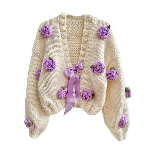Damen Verspielt Floral strickjacke