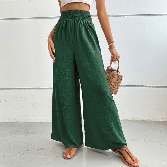 Damen Palazzo-Hose mit hohem, elastischem Rüschenbund und Eingrifftaschen Shop Nory