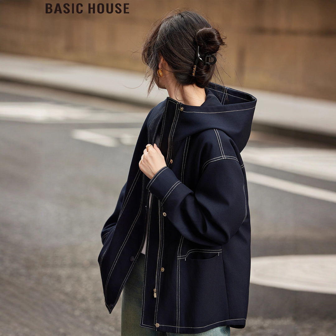 Damen Kapuzenjacke im Boxy‑Cut mit sichtbaren Kontrastnähten Shop Nory