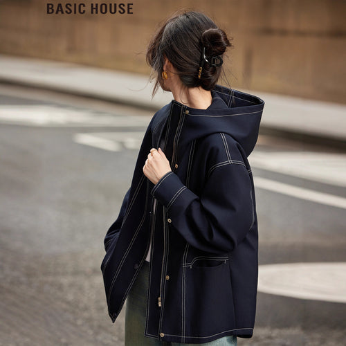 Damen Kapuzenjacke im Boxy‑Cut mit sichtbaren Kontrastnähten Shop Nory
