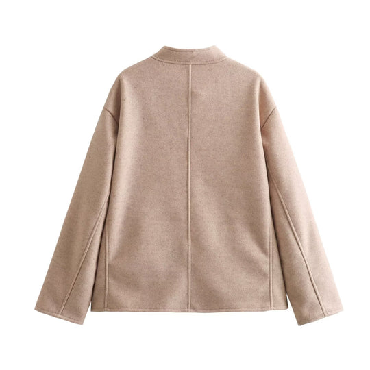 Damen Kurzjacke im Wollmix mit Rundhals, Oversize‑Passform und großen aufgesetzten Taschen Shop Nory