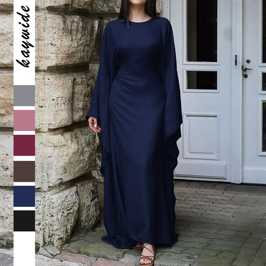 Damen nan fließendes Maxikleid mit weiten drapierten Ärmeln aus Viskosemix Shop Nory