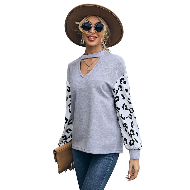 Damen Lässiger Pullover mit Leopardenärmel Shop Nory