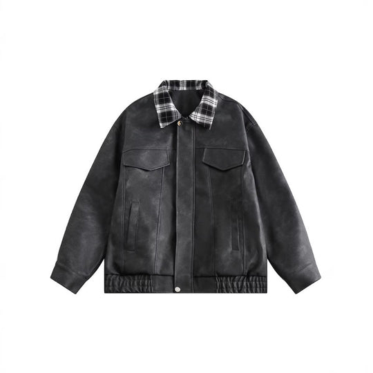 Herren Velourslederoptik Bomberjacke mit kariertem Hemdkragen, Pattentaschen und elastischem Saum Shop Nory