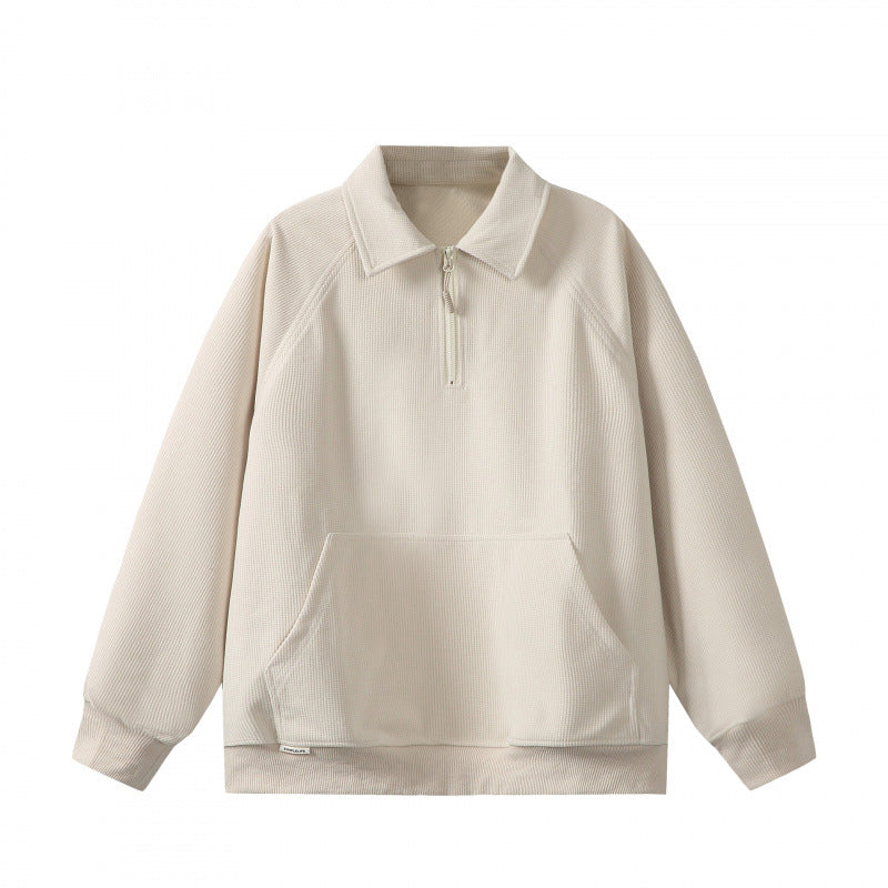 Unisex Oversize Halbzip-Sweatshirt mit Polokragen, Waffelstruktur und Kängurutasche Shop Nory