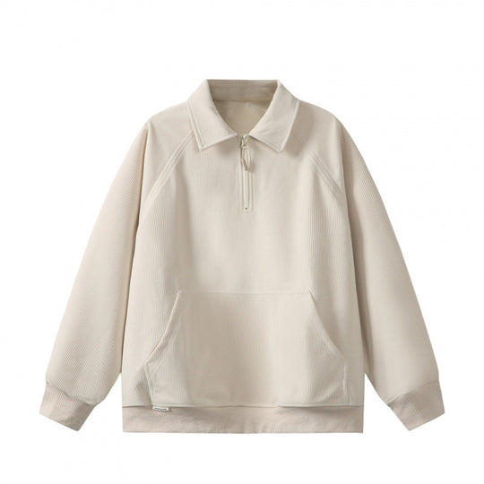 Unisex Oversize Halbzip-Sweatshirt mit Polokragen, Waffelstruktur und Kängurutasche Shop Nory