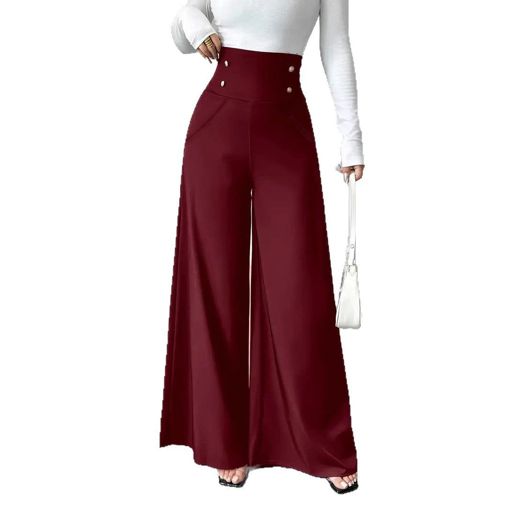 Damen Weite High-Waist Hose mit dekorativen Knöpfen