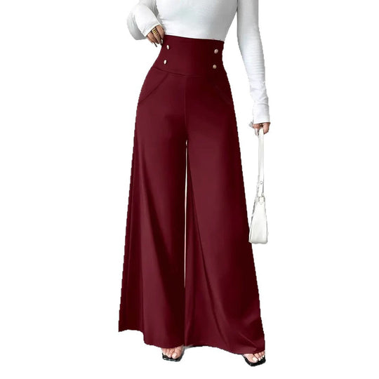 Damen Weite High-Waist Hose mit dekorativen Knöpfen