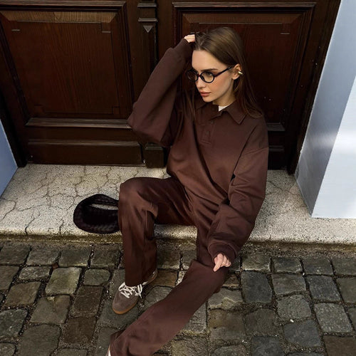 Damen Lässiges Polo-Sweatset aus Bio-Baumwollfleece mit Oversize-Pulli und High-Waist Jogger Shop Nory