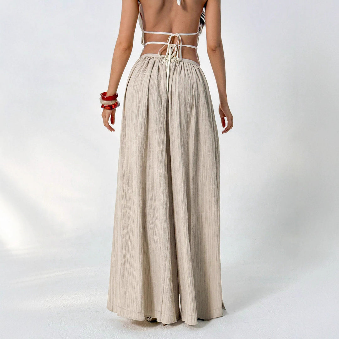 Damen Leichte Leinenhose im Palazzo‑Style mit weitem Bein und elastischem Bund Shop Nory