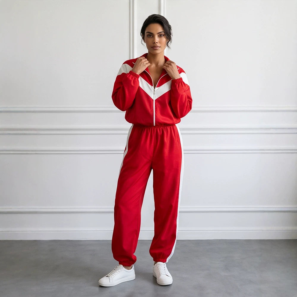 Damen Retro-Trainingsanzug mit Reißverschlussjacke und elastischer Bundhose Shop Nory