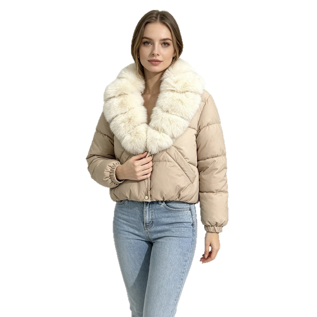 Damen nan kurze wattierte Cropped-Jacke mit extra voluminösem Kunstpelz-Schalkragen und elastischen Bündchen Shop Nory