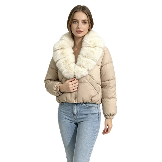 Damen nan kurze wattierte Cropped-Jacke mit extra voluminösem Kunstpelz-Schalkragen und elastischen Bündchen Shop Nory