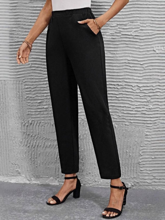 Damen nan hochgeschnittene konisch geschnittene Business-Hose mit elastischem Bund und seitlichen Eingrifftaschen Shop Nory
