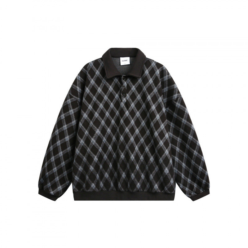 Unisex Oversize Polo-Halbzip-Pullover mit Argyle-Struktur Shop Nory